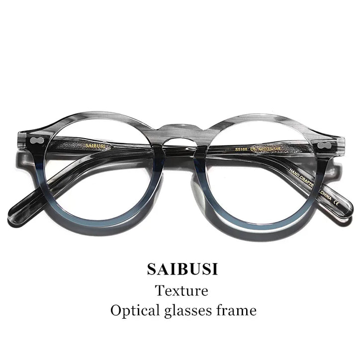 Hewei Unisex Full Rim Round Acetate Eyeglasses 5166 Full Rim Hewei