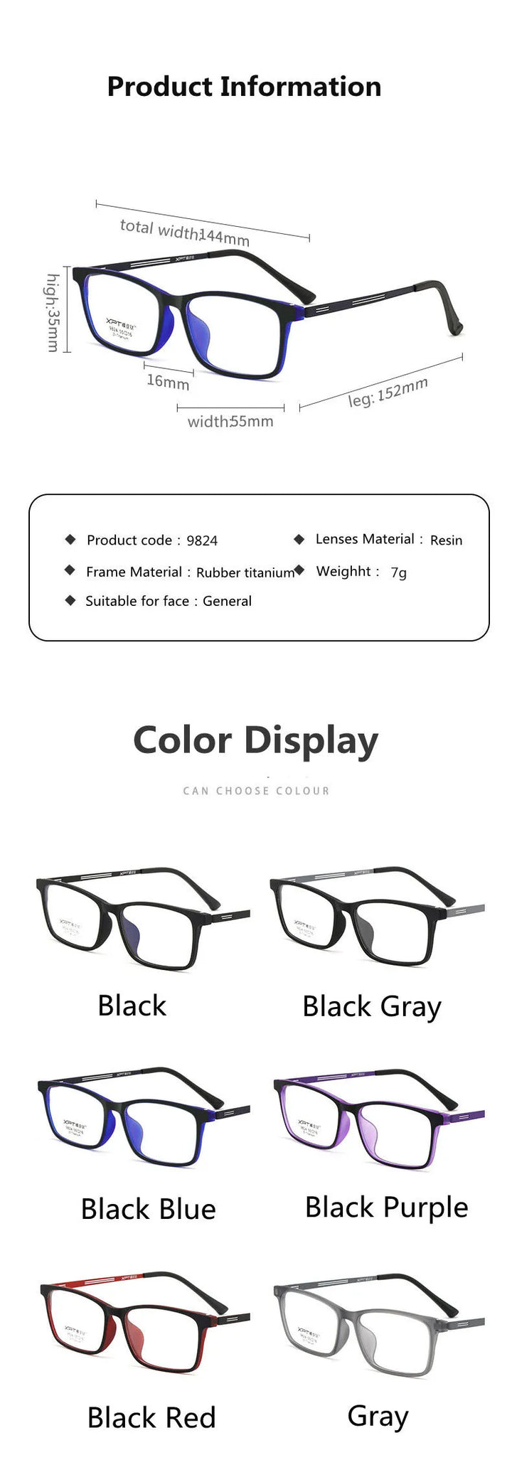 Kocolior Unisex Full Rim Square Titanium Alloy Hyperopic Reading Glasses 9824 Reading Glasses Kocolior