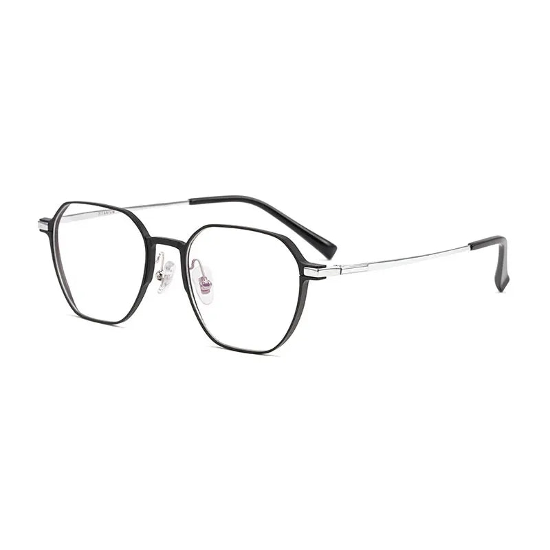 Handoer Unisex Full Rim Polygonal Aluminum Magnesium Alloy Eyeglasses H505 Full Rim Handoer black