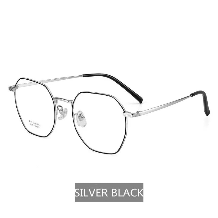 Kocolior Unisex Full Rim Irregular Polygon Titanium Alloy Eyeglasses 19059 Full Rim Kocolior Silver Black China 