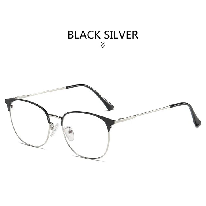Kocolior Unisex Full Rim Square Acetate Alloy Brow Line Eyeglasses 9123 Full Rim Kocolior Black Silver China