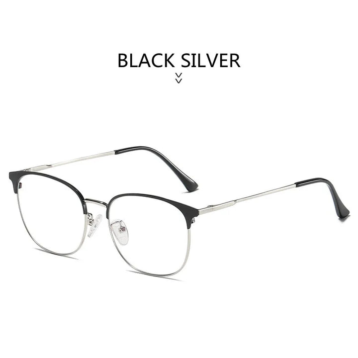 Kocolior Unisex Full Rim Square Acetate Alloy Brow Line Eyeglasses 9123 Full Rim Kocolior Black Silver China 