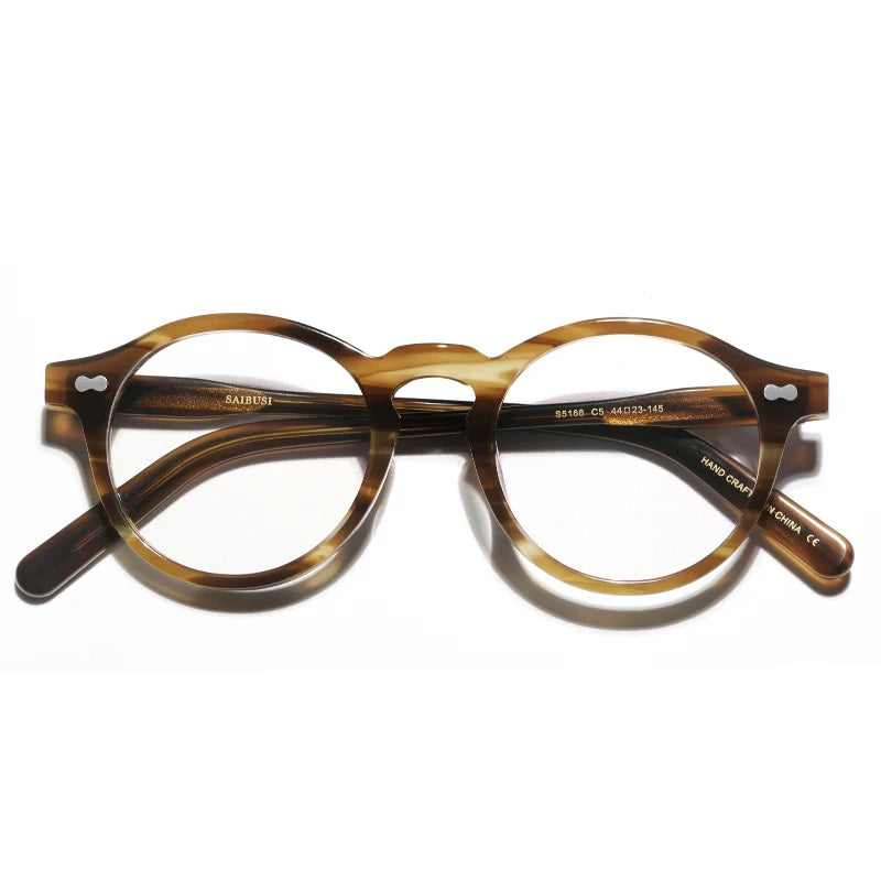 Hewei Unisex Full Rim Round Acetate Eyeglasses 5166 Full Rim Hewei caramel