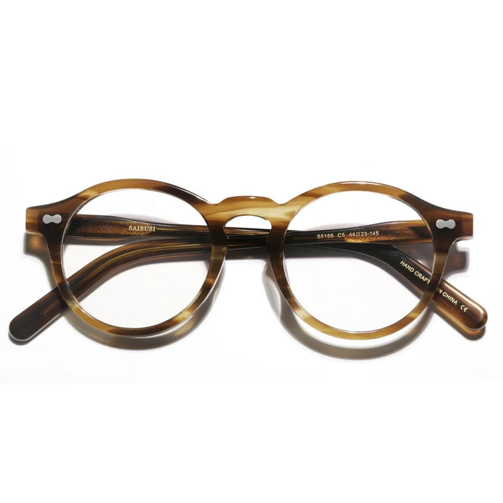 Hewei Unisex Full Rim Round Acetate Eyeglasses 5166 Full Rim Hewei caramel