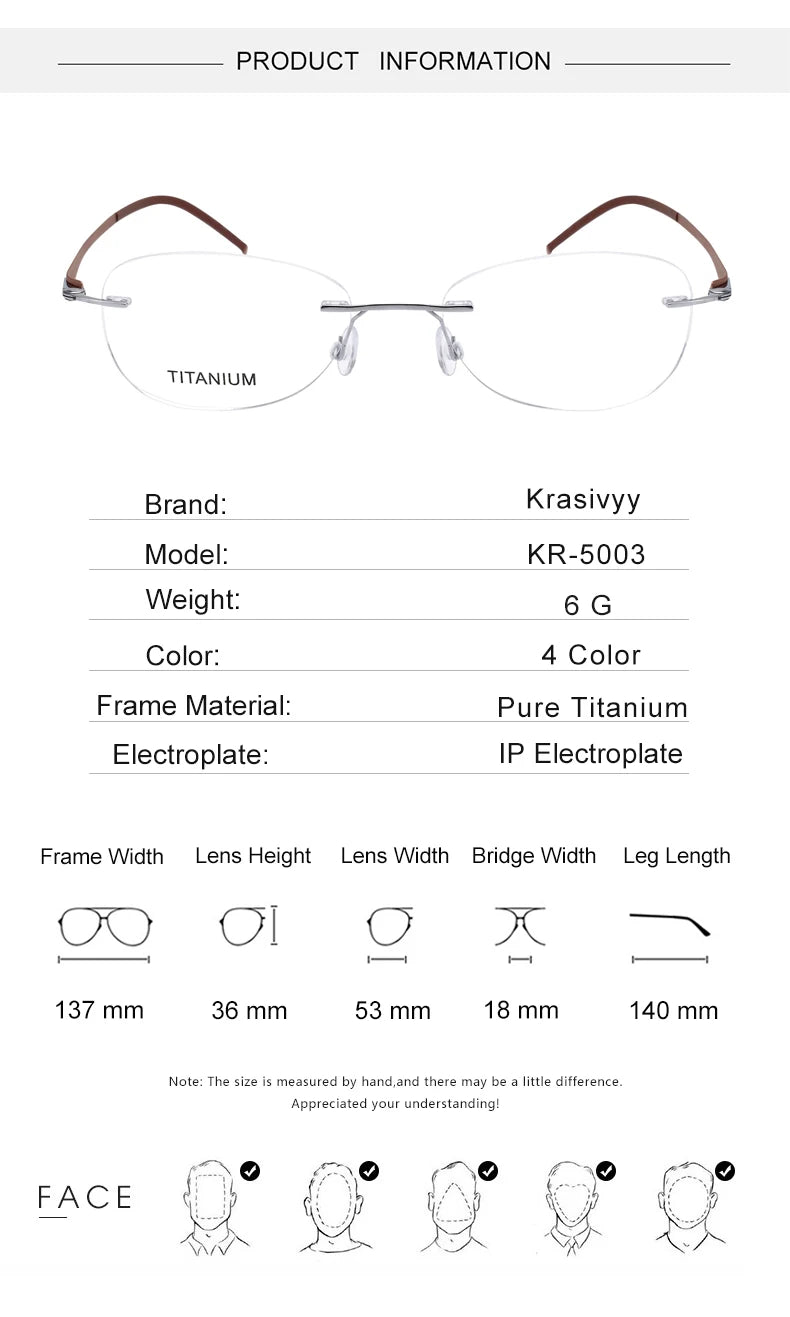 Krasivyy Women's Rimless Oval Screwless Titanium Eyeglasses 315003