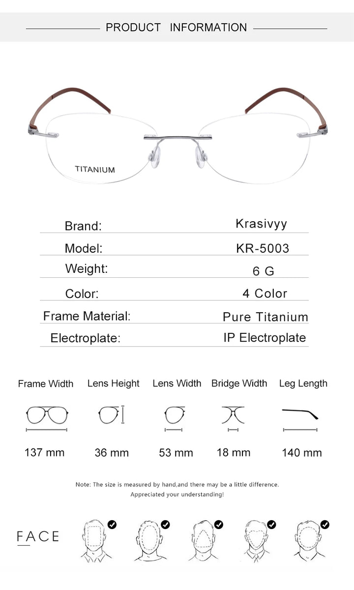 Krasivyy Women's Rimless Oval Screwless Titanium Eyeglasses 315003