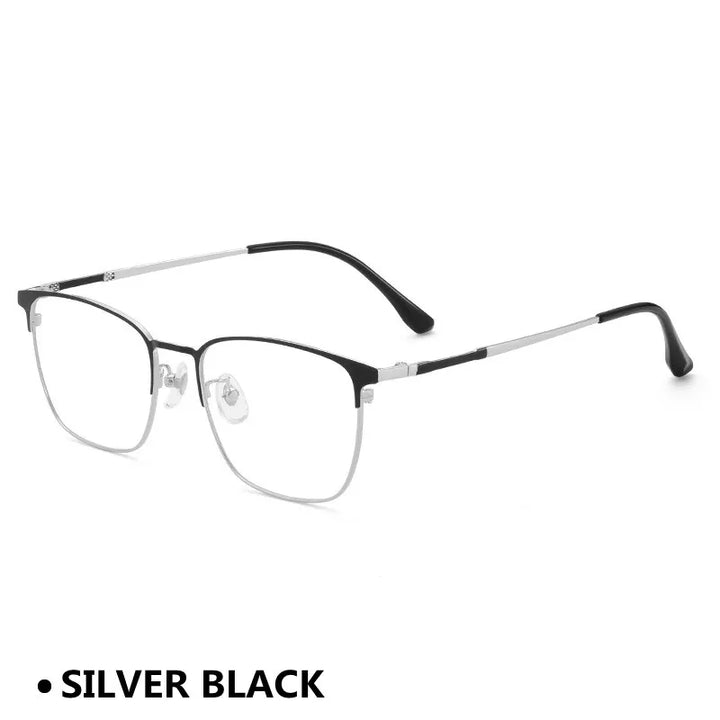 Kocolior Unisex Full Rim Square Acetate Alloy Hyperopic Reading Glasses 91872 Reading Glasses Kocolior Silver Black 0