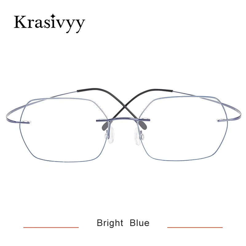 Krasivyy Unisex Rimless Polygon Square Titanium Eyeglasses 96018 Rimless Krasivyy Bright Blue