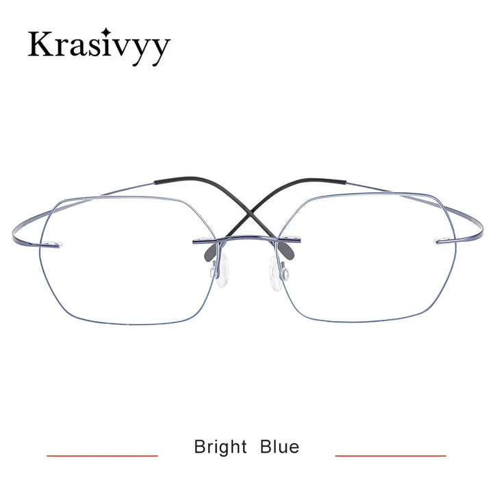 Krasivyy Unisex Rimless Polygon Square Titanium Eyeglasses 96018 Rimless Krasivyy Bright Blue