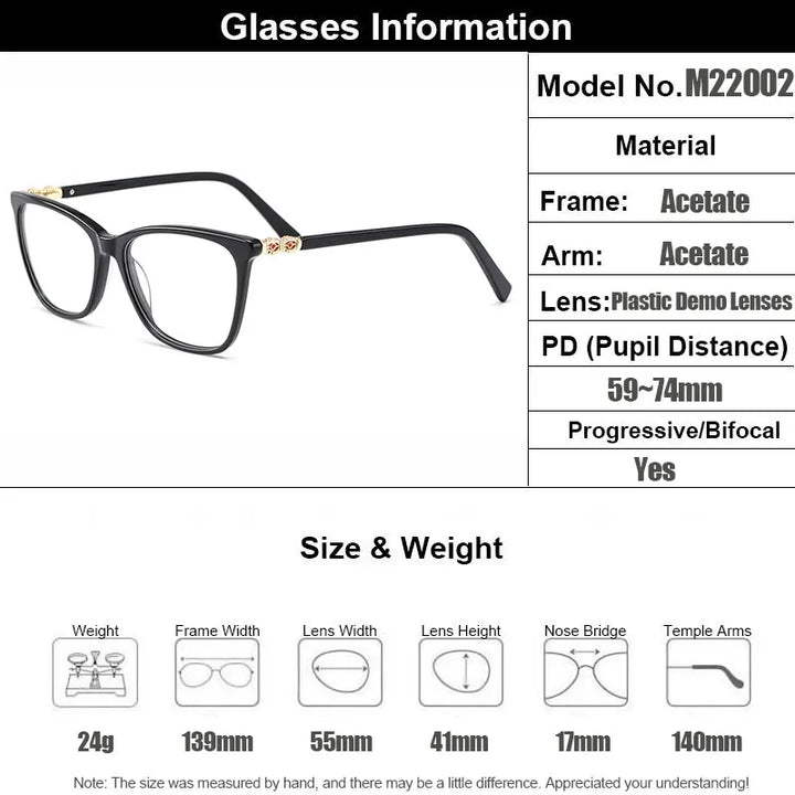 Gmei Women's Full Rim Square Acetate Alloy Eyeglasses 22002