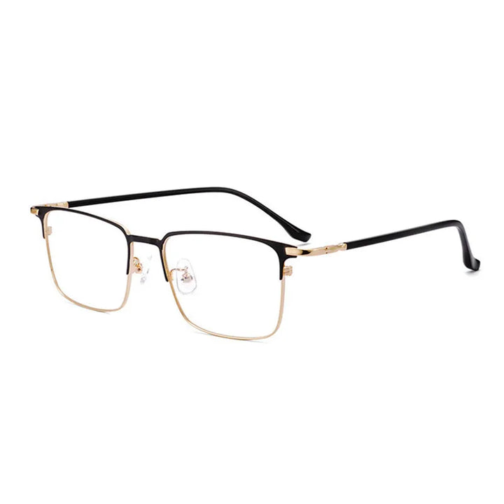 Kocolior Unisex Full Rim Square Alloy Hyperopic Reading Glasses 39143 Reading Glasses Kocolior Black Gold China +25