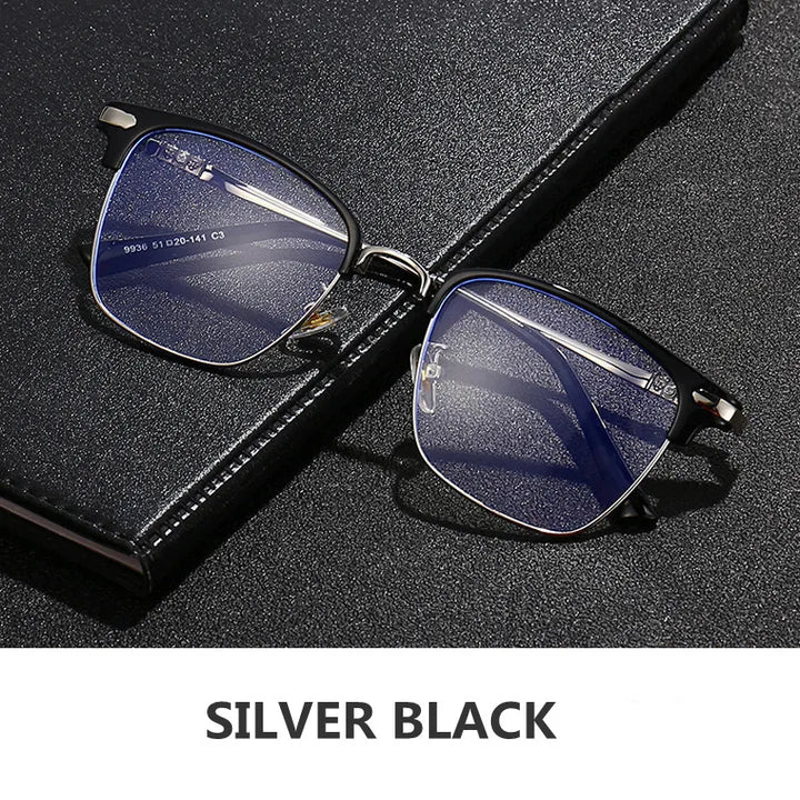 Kocolior Unisex Full Rim Square Acetate Titanium Alloy Eyeglasses 7509 Full Rim Kocolior SILVER BLACK China 