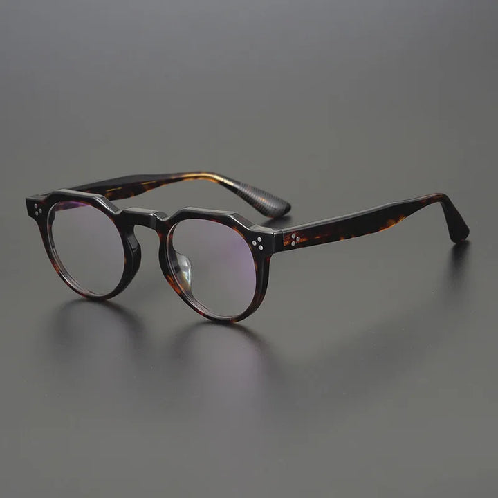 Hewei Unisex Full Rim Flat Top Round Acetate Eyeglasses 0008 Full Rim Hewei