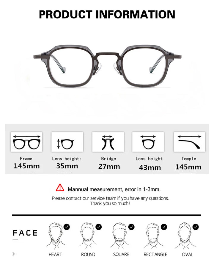 Aimee Unisex Full Rim Flat Top Square Acetate Titanium Eyeglasses 84502 Full Rim FuzWeb