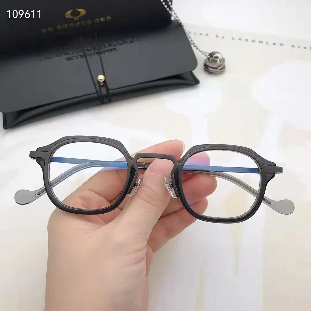 Aimee Unisex Full Rim Polygon Titanium Acetate Eyeglasses 5502 Full Rim Aimee Black