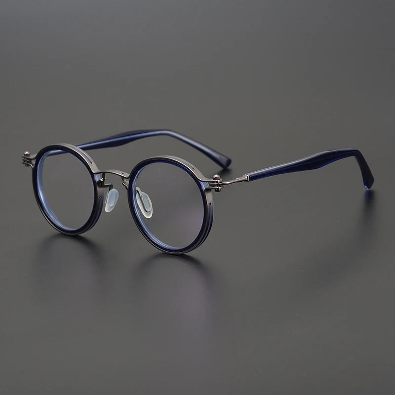 Gatenac Unisex Full Rim Round Acetate Titanium Frame Eyeglasses Gxyj576 Full Rim Gatenac 2