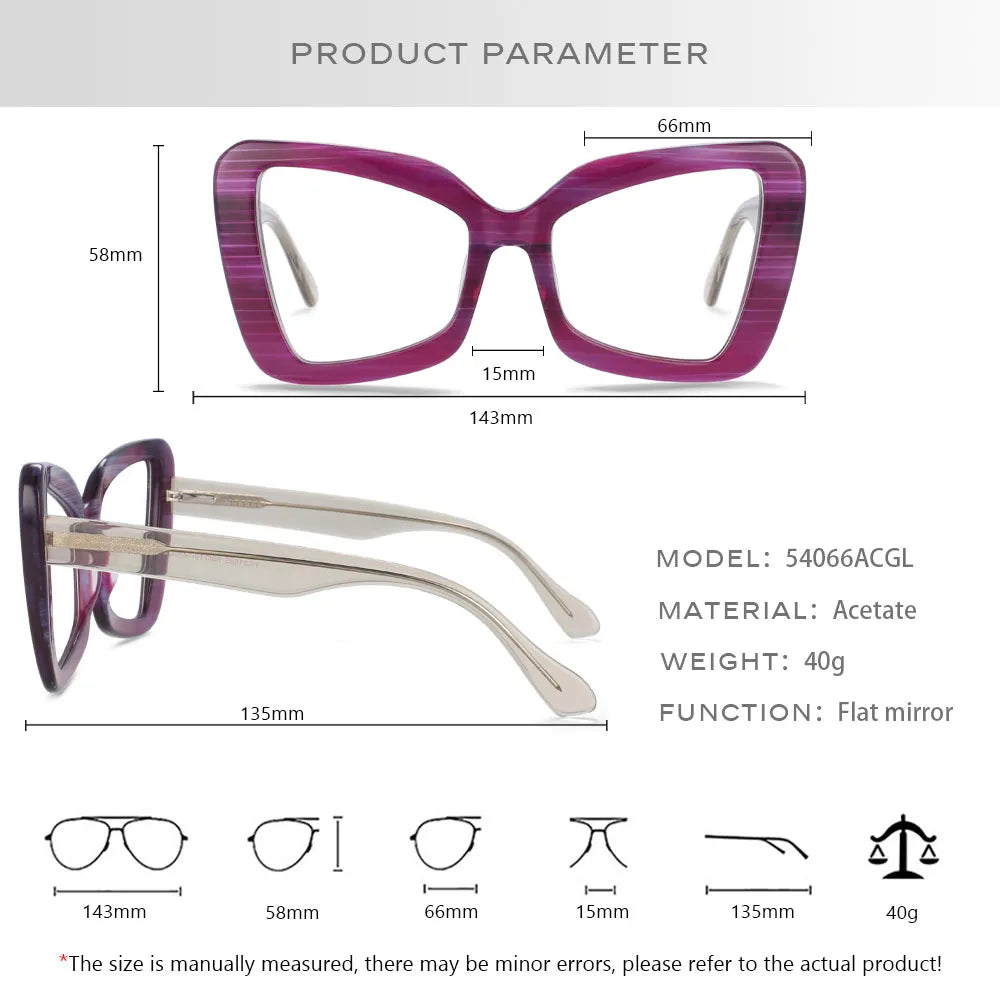 CCspace Women's Full Rim Oversized Butterfly Acetate Hyperopic Reading Glasses R54066 Reading Glasses CCspace