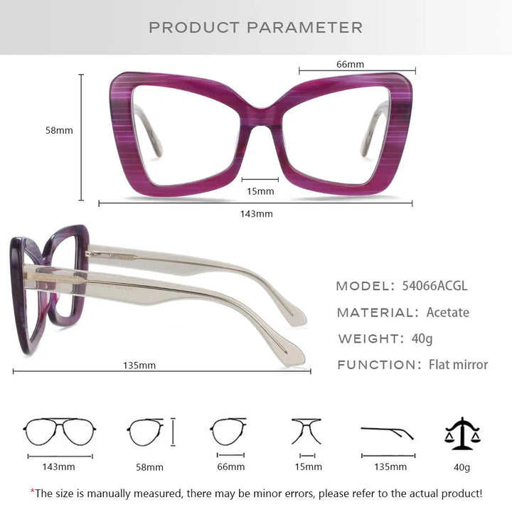 CCspace Women's Full Rim Oversized Butterfly Acetate Hyperopic Reading Glasses R54066 Reading Glasses CCspace