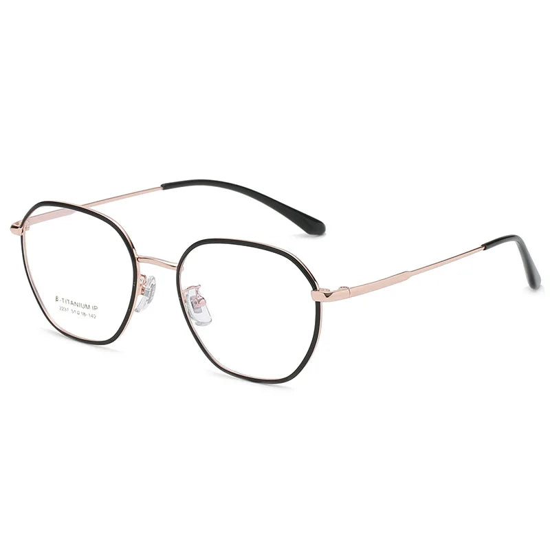 Kocolior Unisex Full Rim Polygon Titanium Alloy Eyeglasses 2237 Full Rim Kocolior Gold Black China