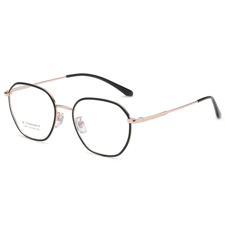 Kocolior Unisex Full Rim Polygon Titanium Alloy Eyeglasses 2237 Full Rim Kocolior Gold Black China