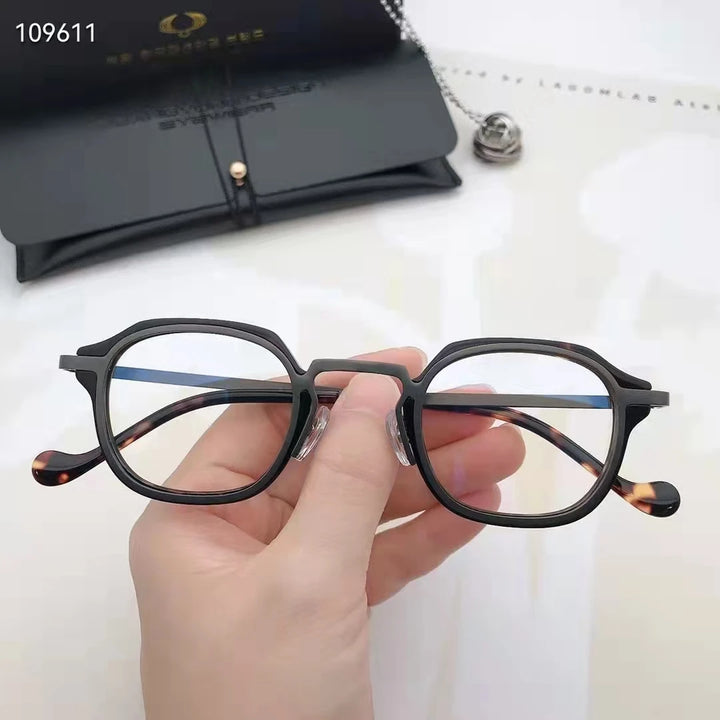 Aimee Unisex Full Rim Flat Top Square Acetate Titanium Eyeglasses 84502 Full Rim FuzWeb Tortoise