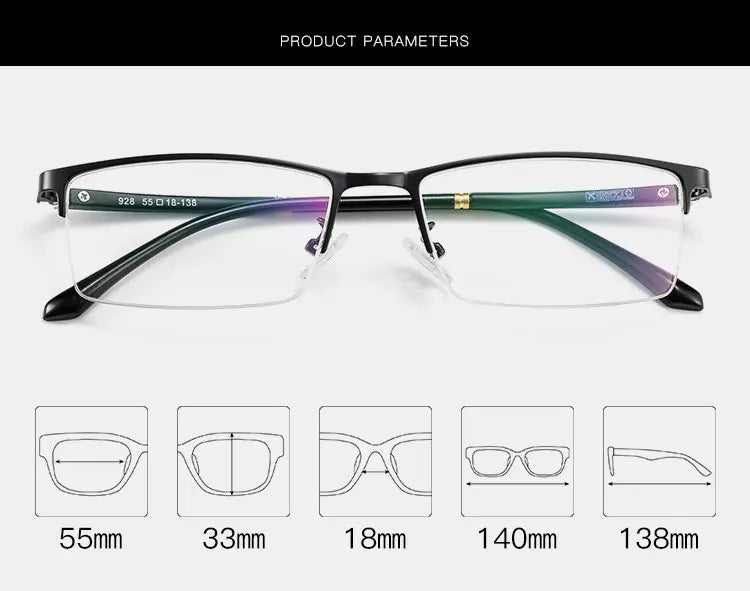 Hotochki Men's Semi Rim Square Brow Line Alloy Eyeglasses 928422