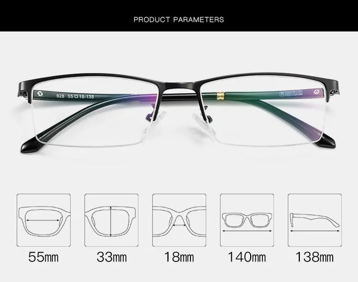 Hotochki Men's Semi Rim Square Brow Line Alloy Eyeglasses 928422