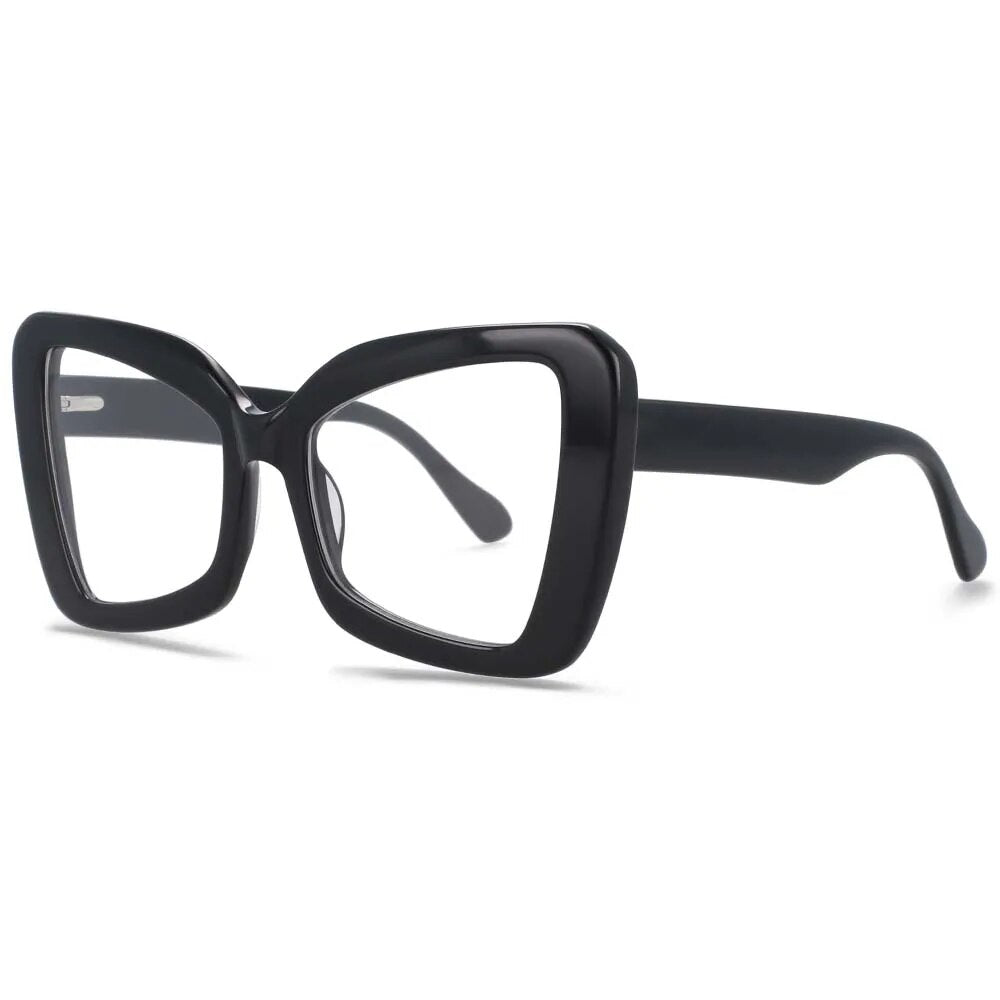 CCspace Women's Full Rim Oversized Butterfly Acetate Hyperopic Reading Glasses R54066 Reading Glasses CCspace Black 0