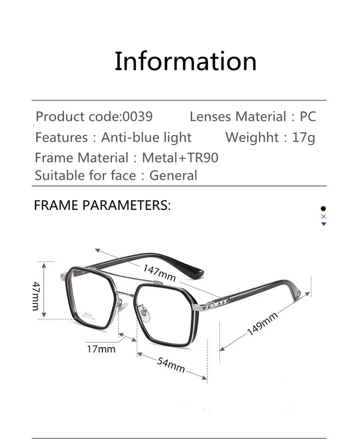 Kocolior Unisex Full Rim Square Acetate Double Bridge Titanium Eyeglasses 0039 Full Rim Kocolior
