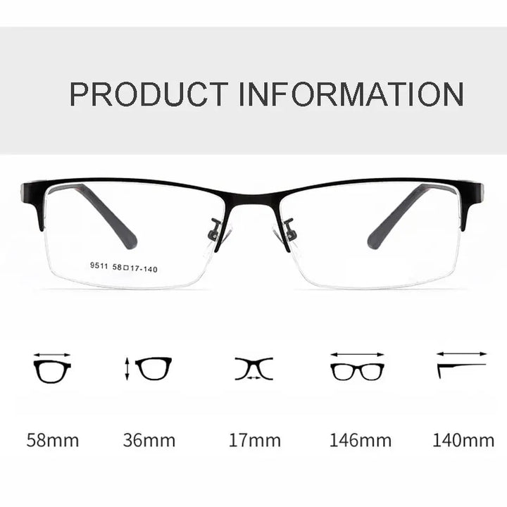 Hotochki Men's Semi Rim Square Brow Line Alloy Eyeglasses 951124