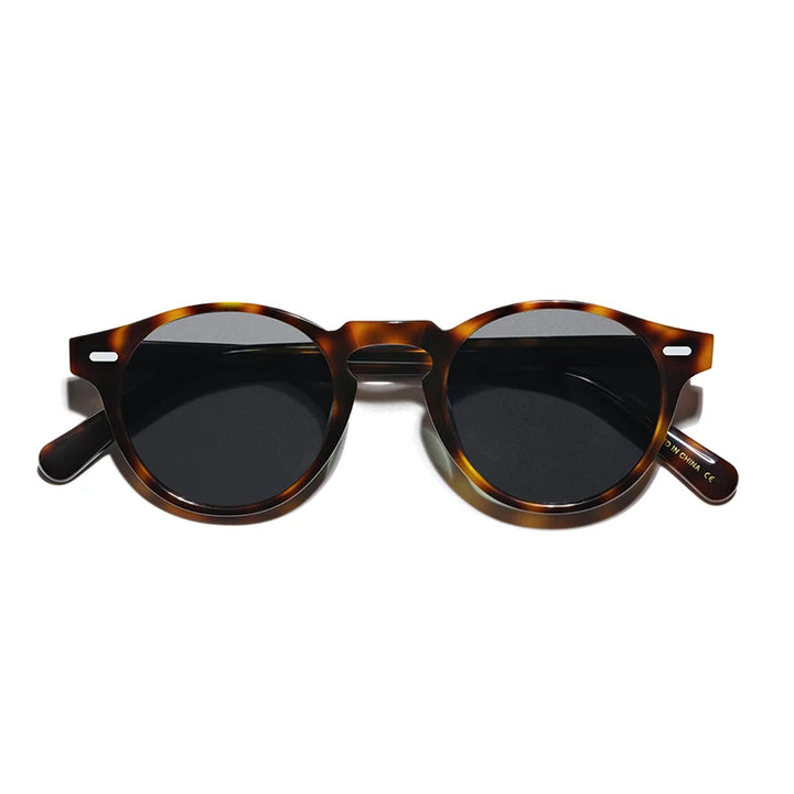 Hewei Unisex Full Rim Round Acetate Polarized Sunglasses 5186 Sunglasses Hewei tortoise vs grey as picture