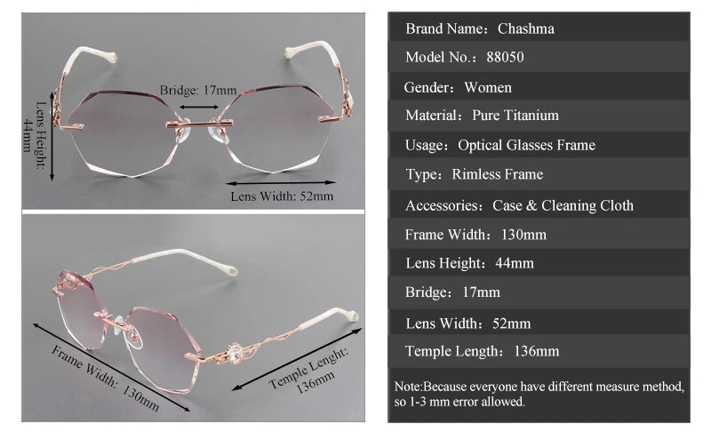 Chashma Women's  Rimless Oval Square Titanium Eyeglasses 88050