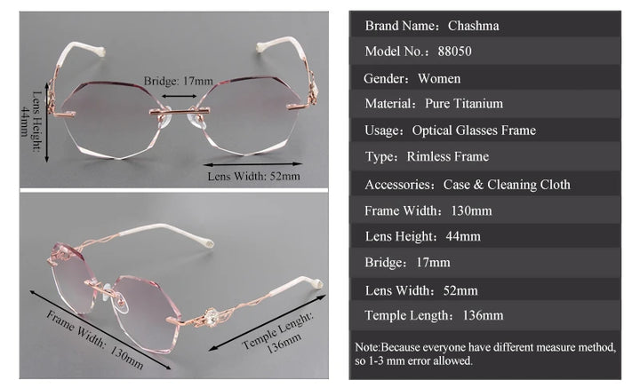 Chashma Women's  Rimless Oval Square Titanium Eyeglasses 88050
