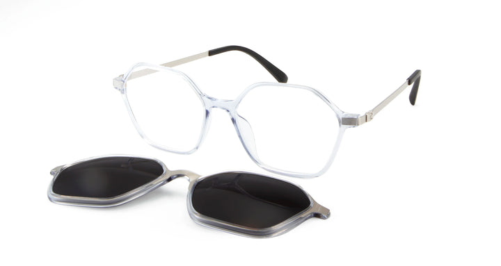 Esnbie Women's Full Rim Polygon Tr 90 Titanium Eyeglasses Clip On Sunglasses 8018 With Clip Ons Esnbie blue gray