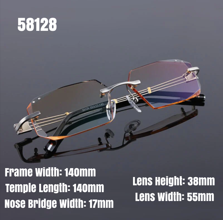 Reven Jate 58128 Pure Titanium Rimless Diamond Cutting Man Glasses Frame Eyeglasses (Silver)