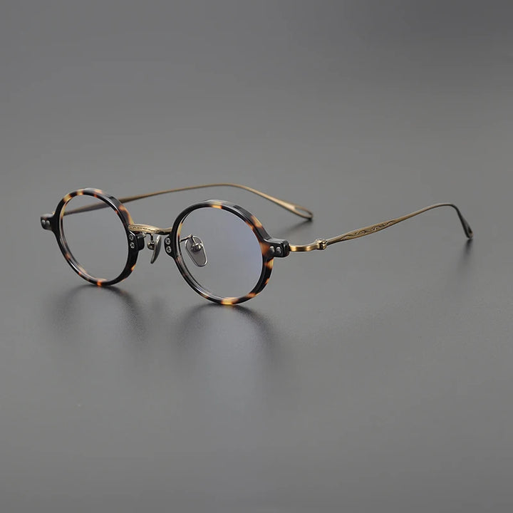 Black Mask Unisex Full Rim Round Acetate Titanium Eyeglasses 65956
