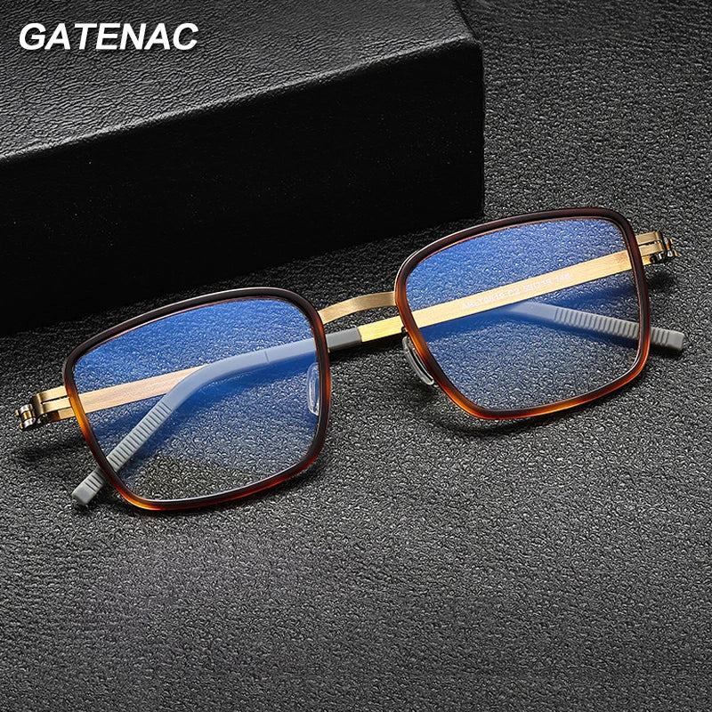 Gatenac Mens Full Rim Square Acetate Eyeglasses Gxyj-1186 Full Rim Gatenac