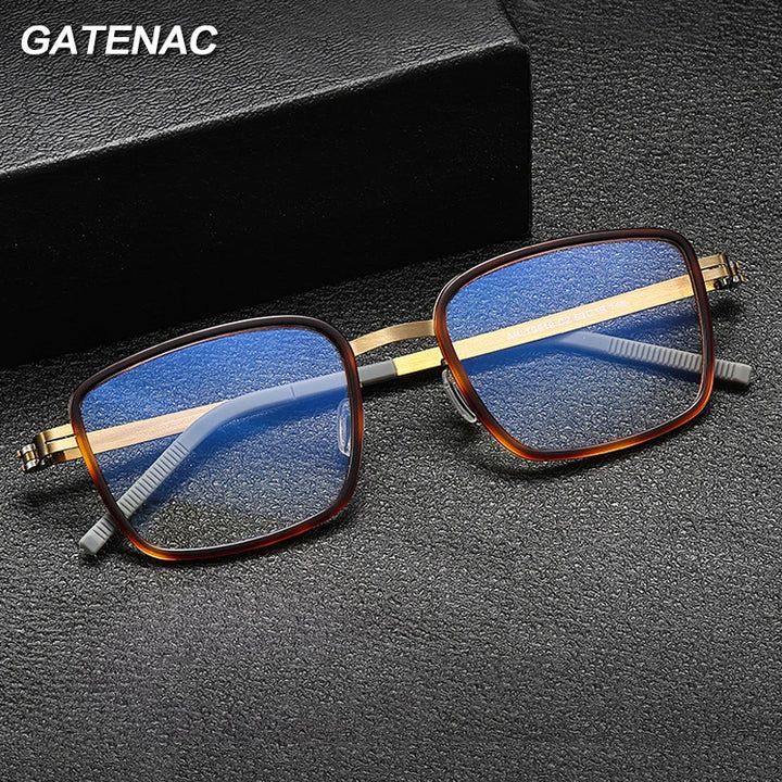 Gatenac Mens Full Rim Square Acetate Eyeglasses Gxyj-1186 Full Rim Gatenac