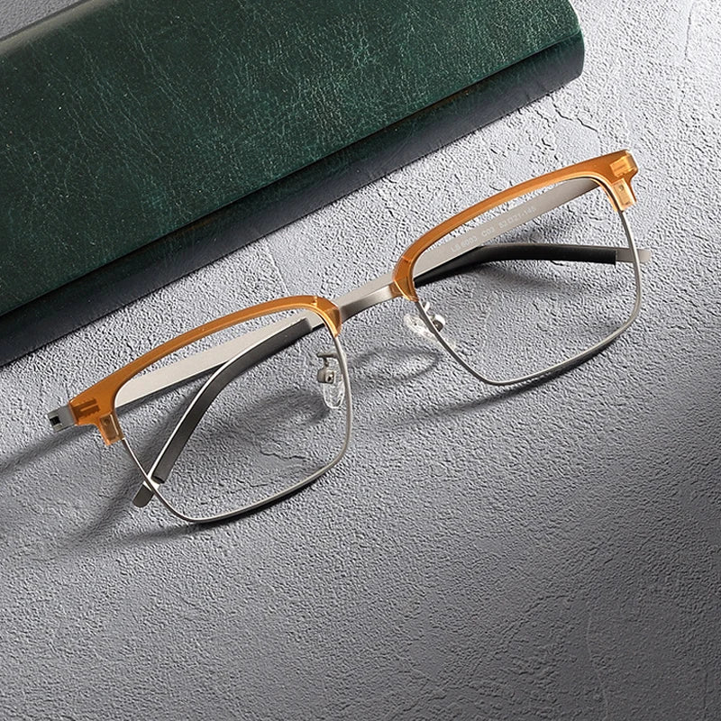 Gatenac Unisex Full Rim Square Screwless Acetate Alloy Eyeglasses 1236 Full Rim Gatenac Orange Silver