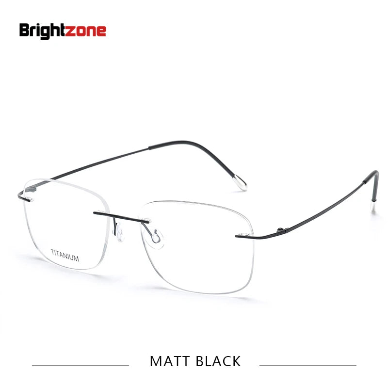 Brightzone Unisex Rimless Oval Square Titanium Eyeglasses 71610 Rimless Brightzone Matte Black