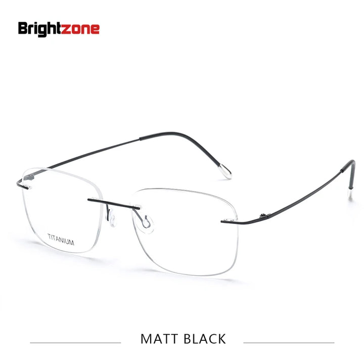 Brightzone Unisex Rimless Oval Square Titanium Eyeglasses 71610 Rimless Brightzone Matte Black