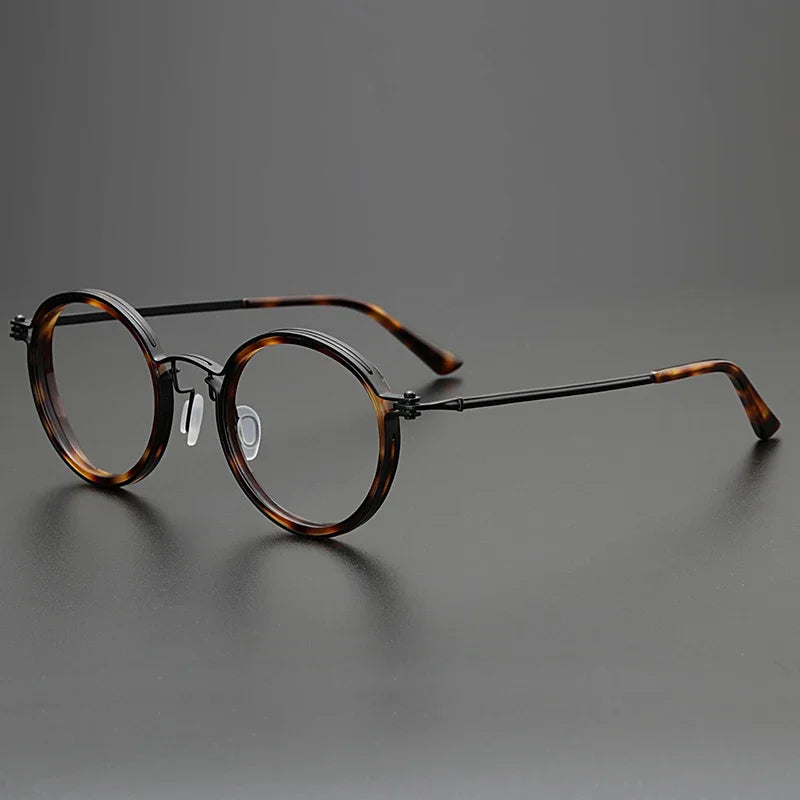 Hewei Unisex Full Rim Round Titanium Acetate Eyeglasses 0006 Full Rim Hewei red tortoise