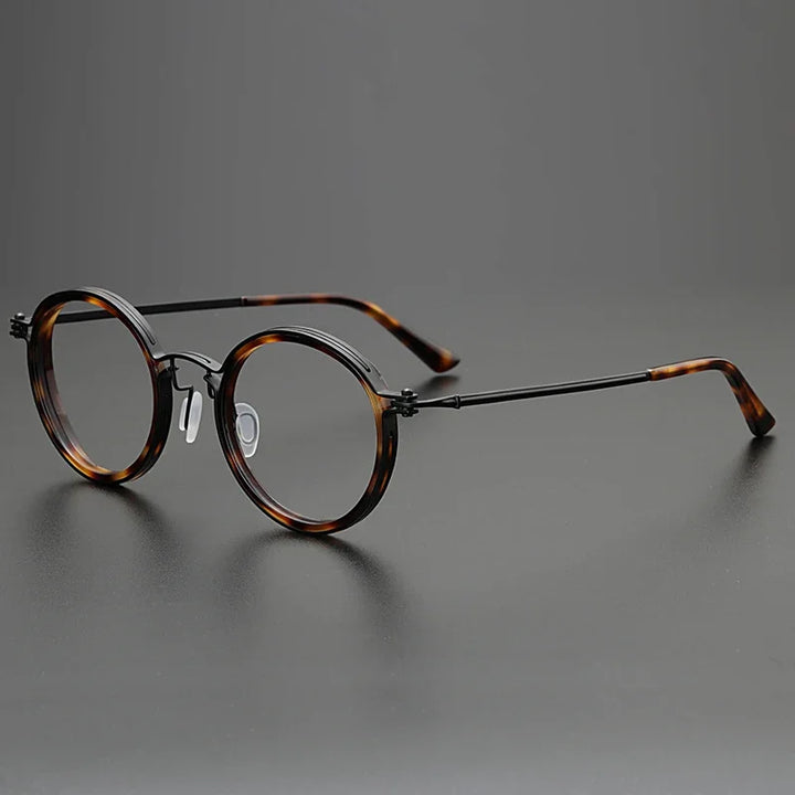 Hewei Unisex Full Rim Round Titanium Acetate Eyeglasses 0006 Full Rim Hewei red tortoise