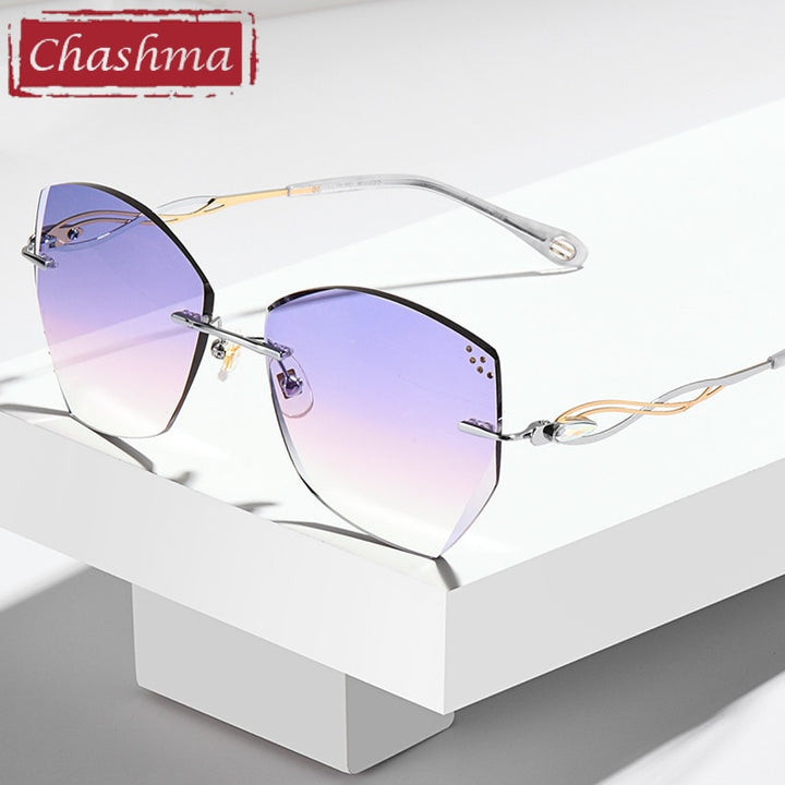 Chashma Women's Rimless Polygon Titanium Sunglasses 1750 Sunglasses Chashma