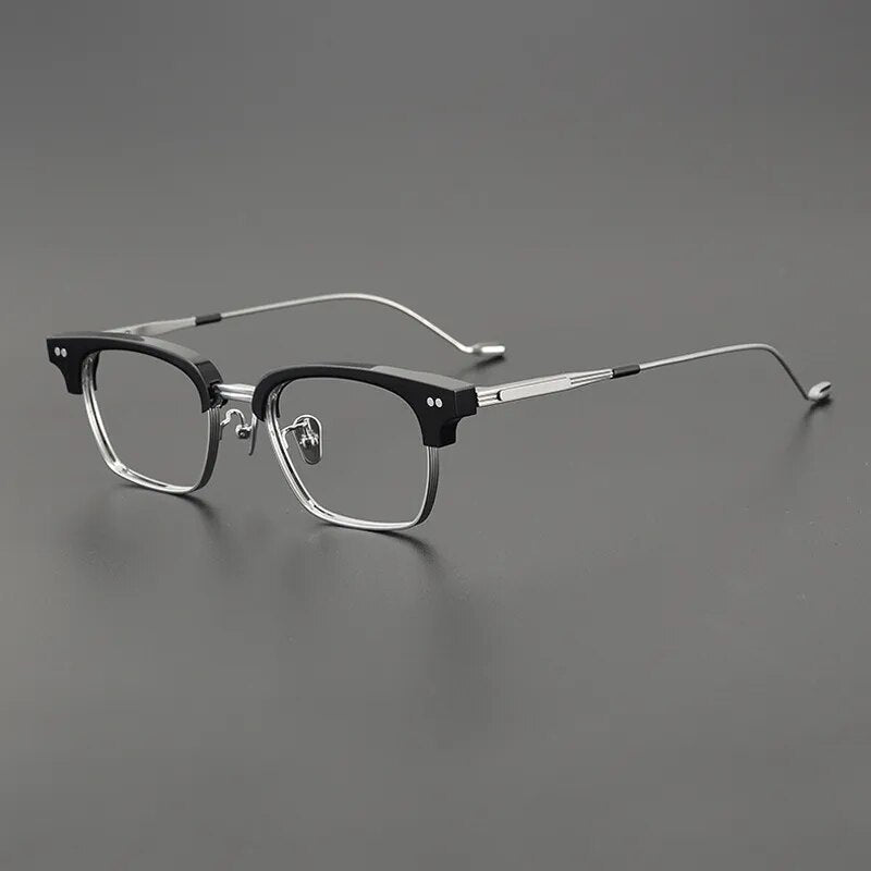 Gatenac Unisex Full Rim Square Titanium Acetate Eyeglasses Gxyj1129 Full Rim Gatenac Black Sliver