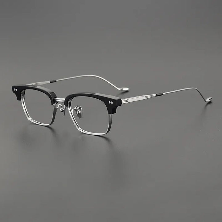 Gatenac Unisex Full Rim Square Titanium Acetate Eyeglasses Gxyj1129 Full Rim Gatenac Black Sliver