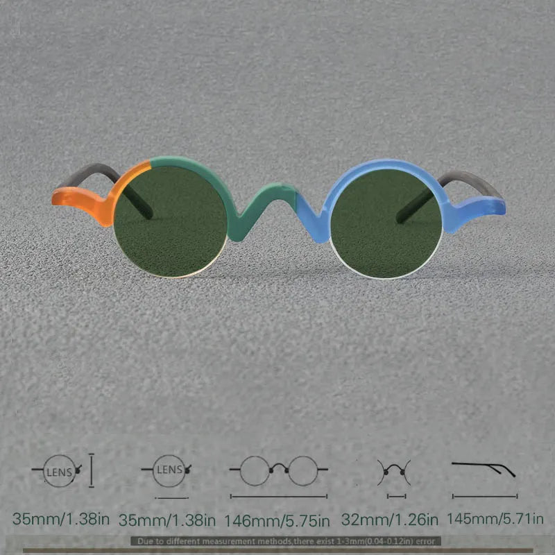 Yujo Unisex Semi Rim Round Acetate Polarized Sunglasses 35mm Sunglasses Yujo