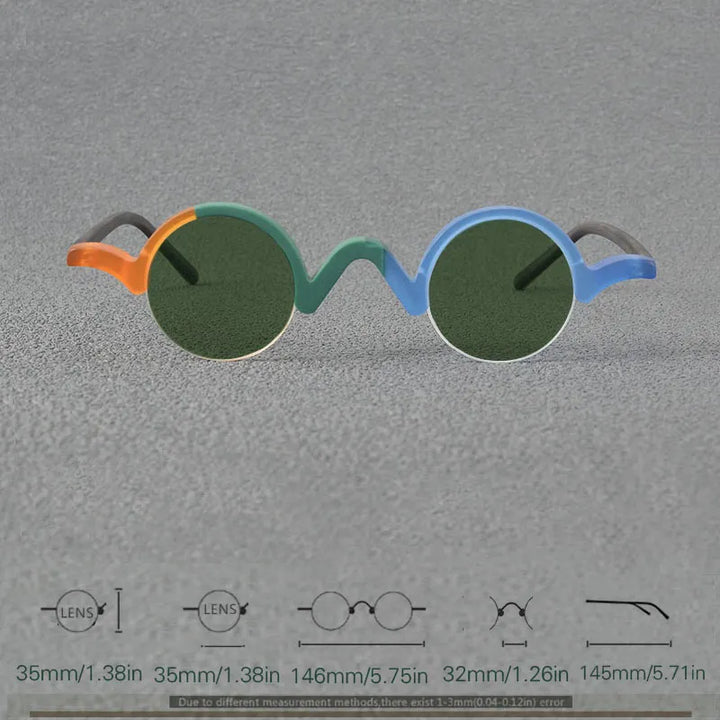 Yujo Unisex Semi Rim Round Acetate Polarized Sunglasses 35mm Sunglasses Yujo