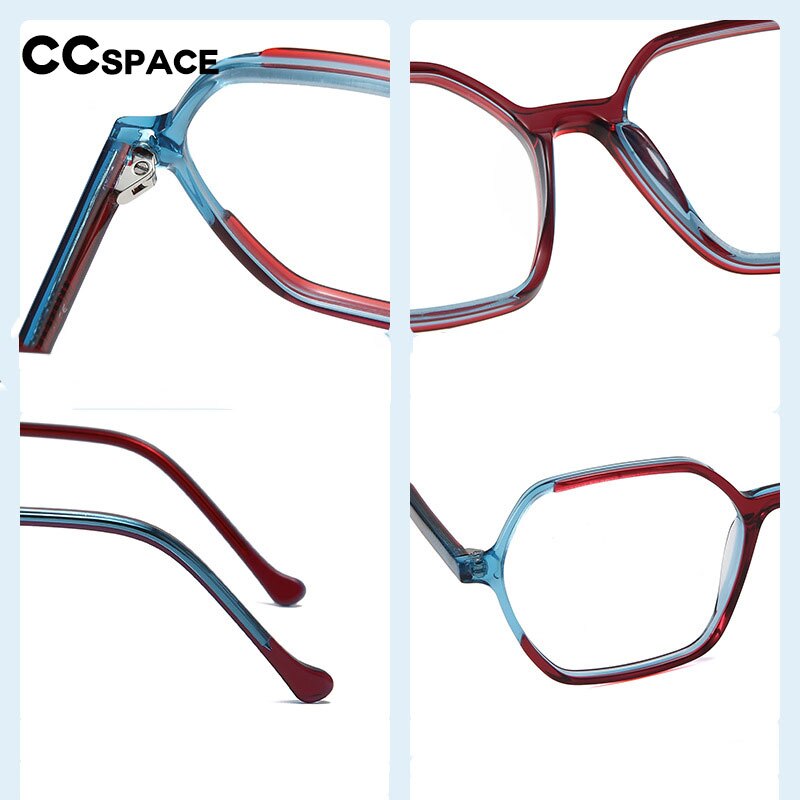 CCspace Unisex Full Rim Polygon Acetate Fiber Spring Hinge Eyeglasses 55992 Full Rim CCspace
