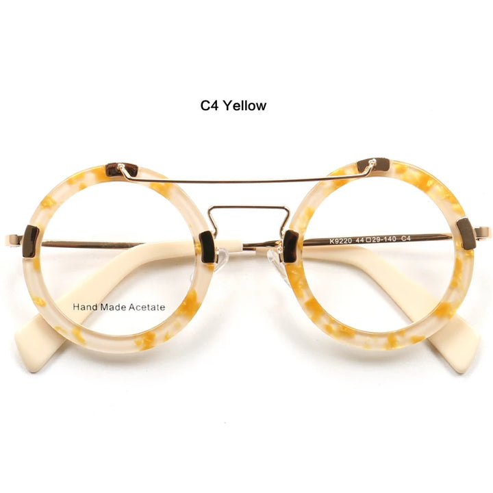 Muzz Women's Full Rim Round Double Bridge Acetate Alloy Eyeglasses 9220 Full Rim Muzz C4